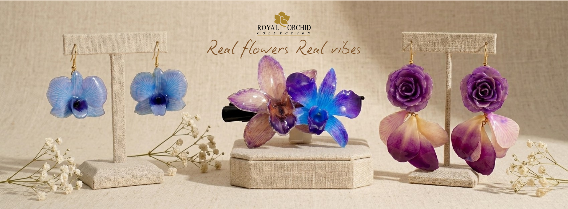 Royal Orchid Collection, Real Flower Jewelry, Orchid Jewelry.