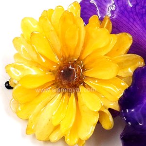 Real Aster reagan & Cattleya on Large Black Metallic Hair Clip