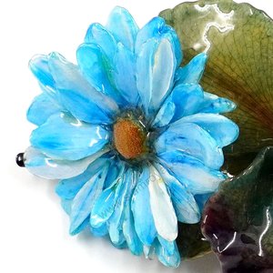 Real Aster reagan & Cattleya on Large Black Metallic Hair Clip