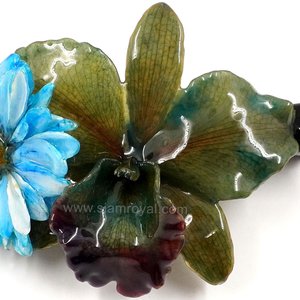 Real Aster reagan & Cattleya on Large Black Metallic Hair Clip