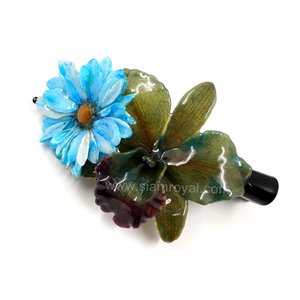 Real Aster reagan & Cattleya on Large Black Metallic Hair Clip