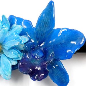 Real Aster reagan & Cattleya on Large Black Metallic Hair Clip
