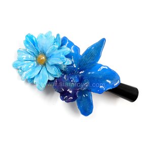 Real Aster reagan & Cattleya on Large Black Metallic Hair Clip