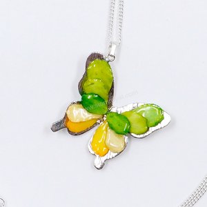 Flower Petal Butterfly Pendant with Sterling Silver Chain 16"