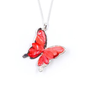 Flower Petal Butterfly Pendant with Sterling Silver Chain 16"