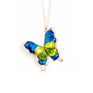 Flower Petal Butterfly Pendant with Sterling Silver Chain 16"