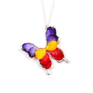 Flower Petal Butterfly Pendant with Sterling Silver Chain 16"