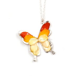 Flower Petal Butterfly Pendant with Sterling Silver Chain 16"