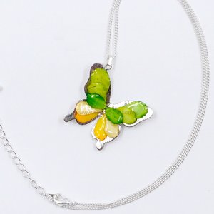 Flower Petal Butterfly Pendant with Sterling Silver Chain 16"