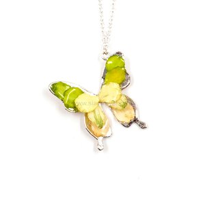 Flower Petal Butterfly Pendant with Sterling Silver Chain 16"