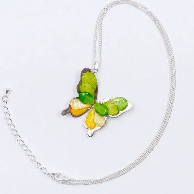 Flower Petal Butterfly Pendant with Sterling Silver Chain 16"