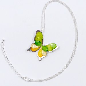 Flower Petal Butterfly Pendant with Sterling Silver Chain 16"