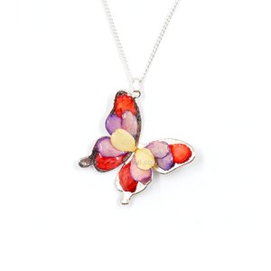 Flower Petal Butterfly Pendant with Sterling Silver Chain 16"