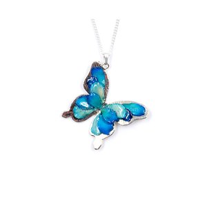 Flower Petal Butterfly Pendant with Sterling Silver Chain 16"
