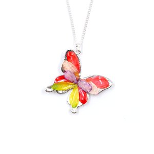 Flower Petal Butterfly Pendant with Sterling Silver Chain 16"