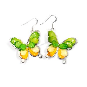 Silver plated Bird's Nest Fern cut into butterfly shape as base is layered with delicate flower Petals in assorted colors in 3D style; preserved in flexible, clear coating. Flower Petal colors can be changed.