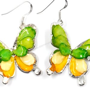 Silver plated Bird's Nest Fern cut into butterfly shape as base is layered with delicate flower Petals in assorted colors in 3D style; preserved in flexible, clear coating. Flower Petal colors can be changed.