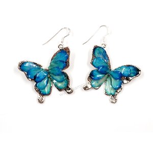 Silver plated Bird's Nest Fern cut into butterfly shape as base is layered with delicate flower Petals in assorted colors in 3D style; preserved in flexible, clear coating. Flower Petal colors can be changed.