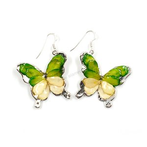 Silver plated Bird's Nest Fern cut into butterfly shape as base is layered with delicate flower Petals in assorted colors in 3D style; preserved in flexible, clear coating. Flower Petal colors can be changed.