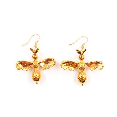 Gold Plated Botanic Wasp on  Fish Hook Earring