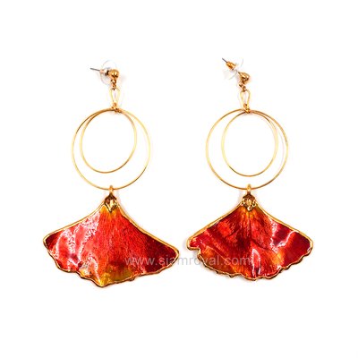 Ginkgo Leaf Twin Hoop Dangling Pierced Earrings (Gold Plated Hoop)