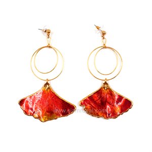 Royal Orchid Collection, Real Ginkgo Leaves Hoop Earrings. Jewelry in Thailand. Jewelry in Chiang mai.