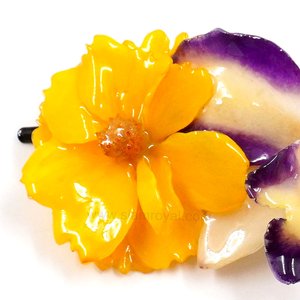 Real Cosmos & Cattleya on Large Black Metallic Hair Clip