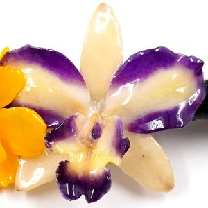 Real Cosmos & Cattleya on Large Black Metallic Hair Clip
