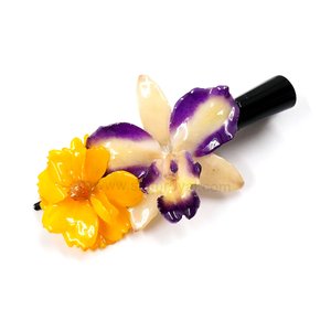 Real Cosmos & Cattleya on Large Black Metallic Hair Clip