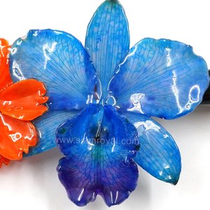 Real Cosmos & Cattleya on Large Black Metallic Hair Clip