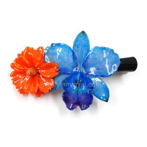 Real Cosmos & Cattleya on Large Black Metallic Hair Clip