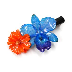 Real Cosmos & Cattleya on Large Black Metallic Hair Clip