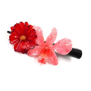 Real Cosmos & Dendrobium orchid on Large Black Metallic Hair Clip