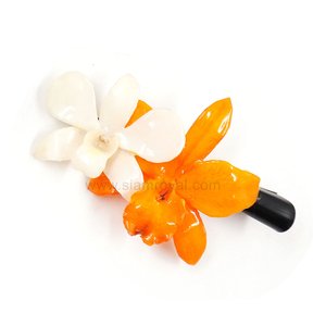 Real Dendrobium orchid & Cattleya on Large Black Metallic Hair Clip