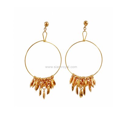 Golden Harvest Rice Grain Dangle Hoop Earrings (Gold Plated Hoop)