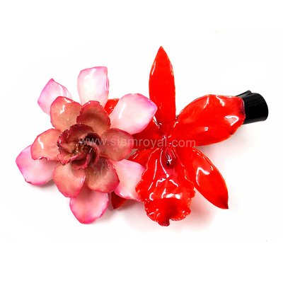 Gardenia & Cattleya on Large Black Metallic Hair Clip