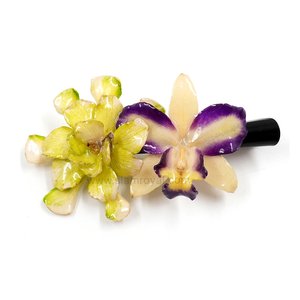 Royal Orchid Collection, Real Gardenia and Cattleya on a 13 cm black metal hair clip, Siam Royal Orchid.