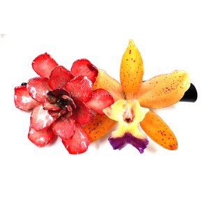 Gardenia and Cattleya on Metallic Hairclip.
