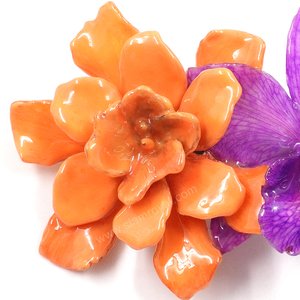 Royal Orchid Collection, Real Gardenia and Cattleya on a 13 cm black metal hair clip, Siam Royal Orchid.