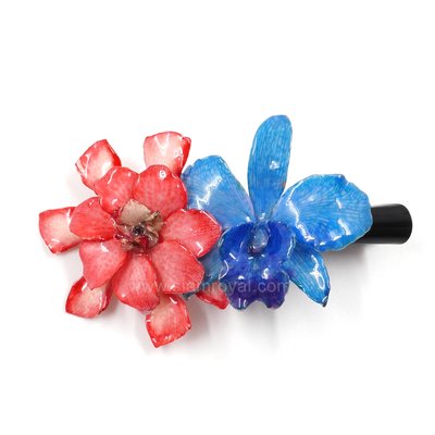 Gardenia & Cattleya on Large Black Metallic Hair Clip