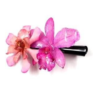 Gardenia and Cattleya on Black Metallic Hair Clip.