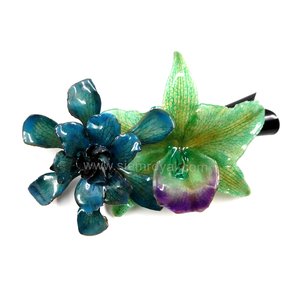 Gardenia and Cattleya on Black Metallic Hair Clip.