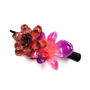 Real Gardenia & Dendrobium orchid on Large Black Metallic Hair Clip