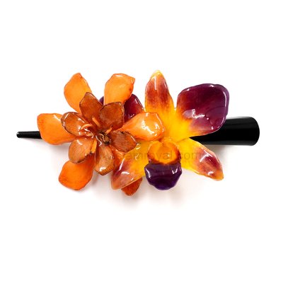Gardenia & Dendrobium orchid on Large Black Metallic Hair Clip