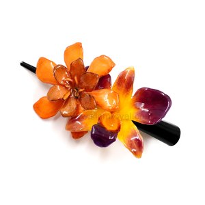 Real Gardenia & Dendrobium orchid on Large Black Metallic Hair Clip