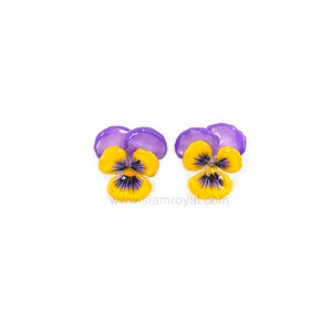 Real pansy crafted into post earrings. Royal Orchid Collection Jewelry, Jewelry in Chiang Mai, Jewelry in Thailand.