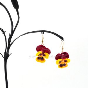 Royal Orchid Collection, Real pansy preserved and crafted into fish hook earrings. Jewelry in Thailand. Jewelry in Chiang mai.