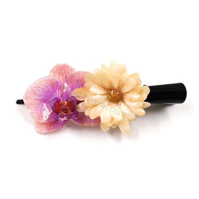 Phalaenopsis & Aster Reagan on Large Black Metallic Hair Clip