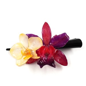 Royal Orchid Collection, Real Phalaenopsis and Cattleya on a 13 cm black metal hair clip, Siam Royal Orchid.