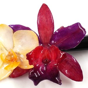 Royal Orchid Collection, Real Phalaenopsis and Cattleya on a 13 cm black metal hair clip, Siam Royal Orchid.
